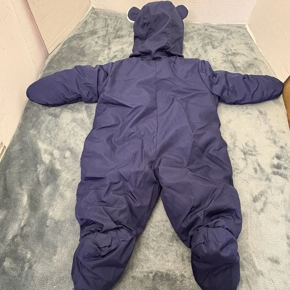 CARTERS CUTE & CUDDLY BLUE INFANT SNOWSUIT WITH EARS.  SZ.  6 MONTHS